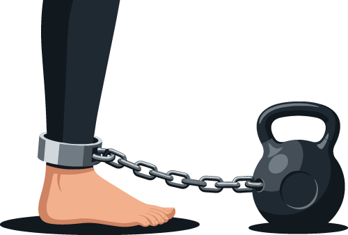 Person chained to a weight